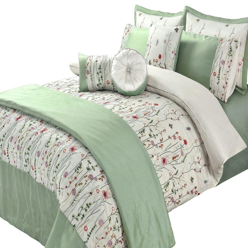 image 1 of Kampala Hill Arabella Duvet Cover Set Green Green | Super King