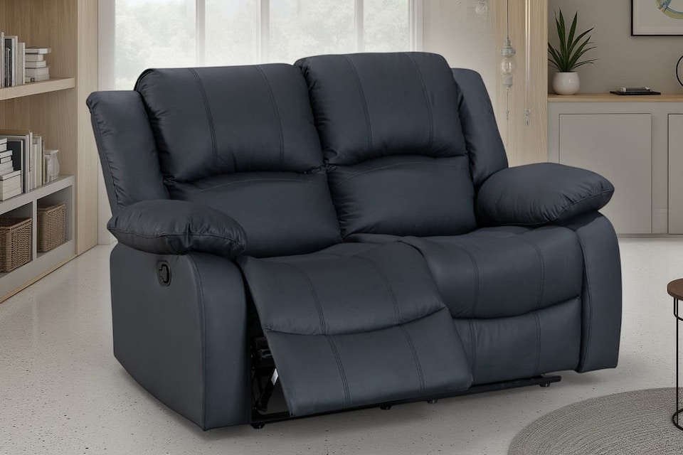 image 1 of Black Faux Leather 2 Seater Recliner Sofa VARESA