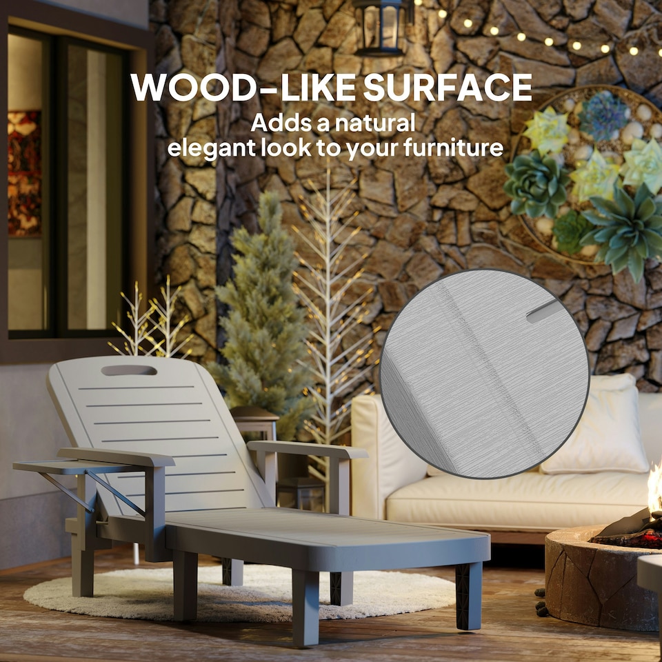 image 1 of Outsunny Set of 2 Resin Reclining Sun Loungers for Garden Grey | Light Grey