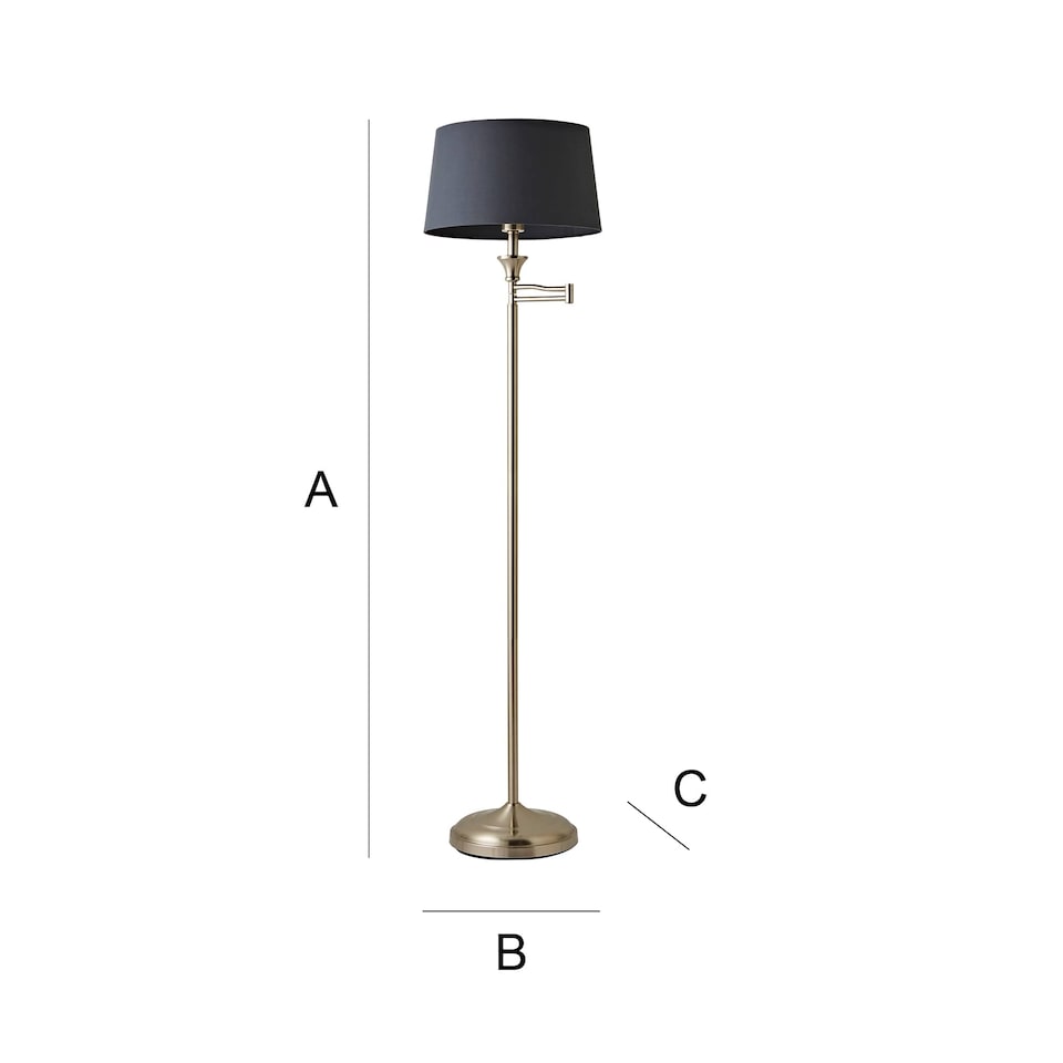 image 1 of ValueLights Sinatra Brushed Chrome Swing Arm Floor Lamp Grey Shade