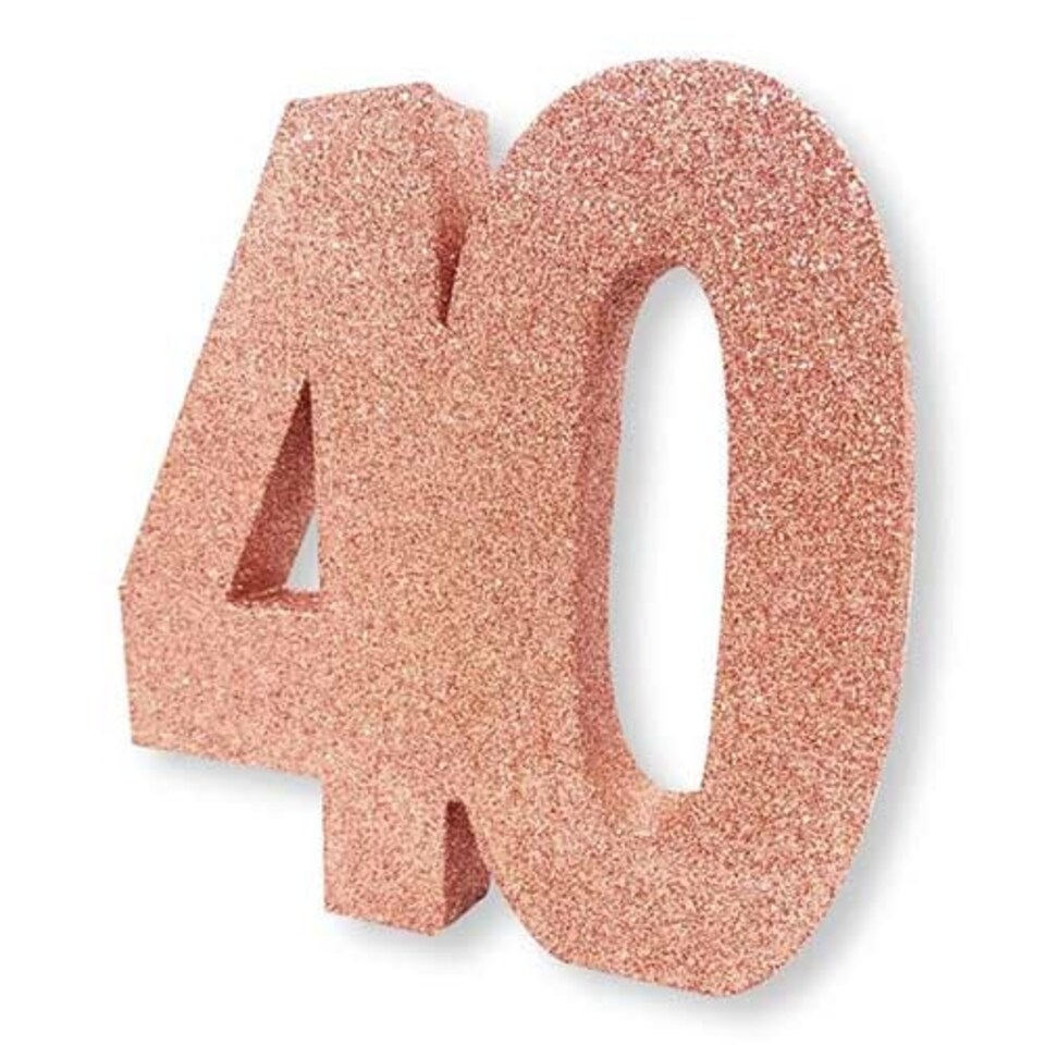 Number 40 Rose Gold Glitter Table Decoration 20cm
