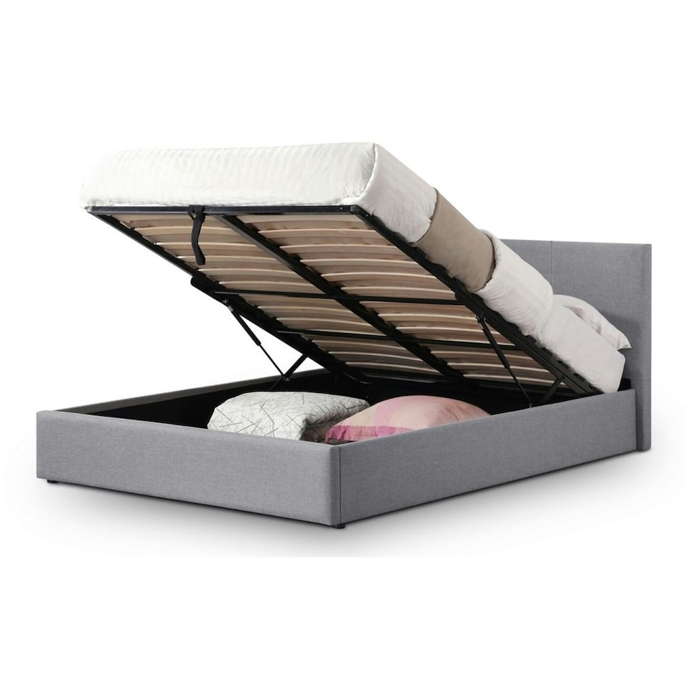 image 1 of Premium Light Grey Linen Fabric Style Lift Up Storage Bed Frame - Double 4'6" (135cm)