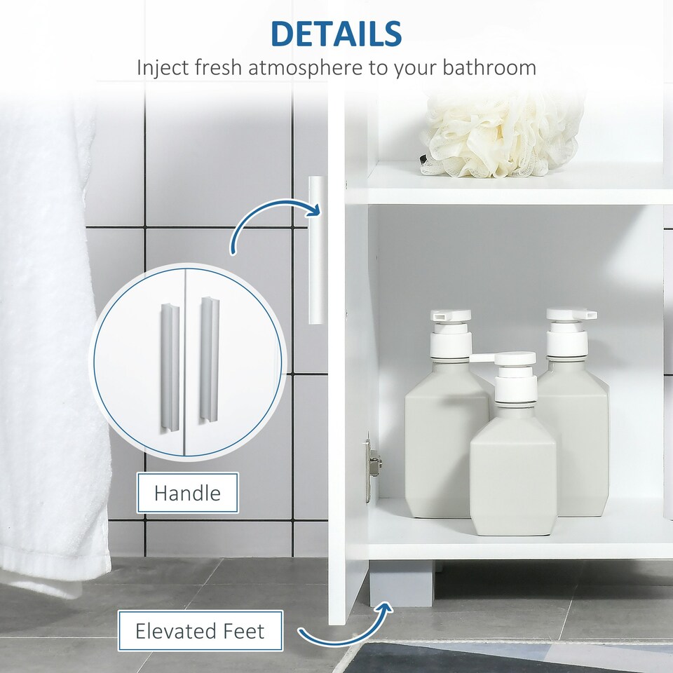 image 1 of kleankin Bathroom Pedestal Under Sink Cabinet with Adjustable Shelf, White White | White