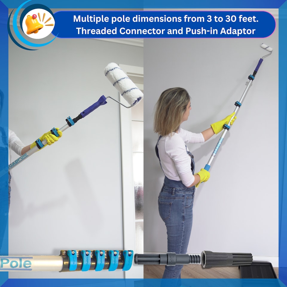 image 1 of IGADPole – 12ft Telescopic Pole with Threaded Connector, Feather Duster and Paint Roller Adapter