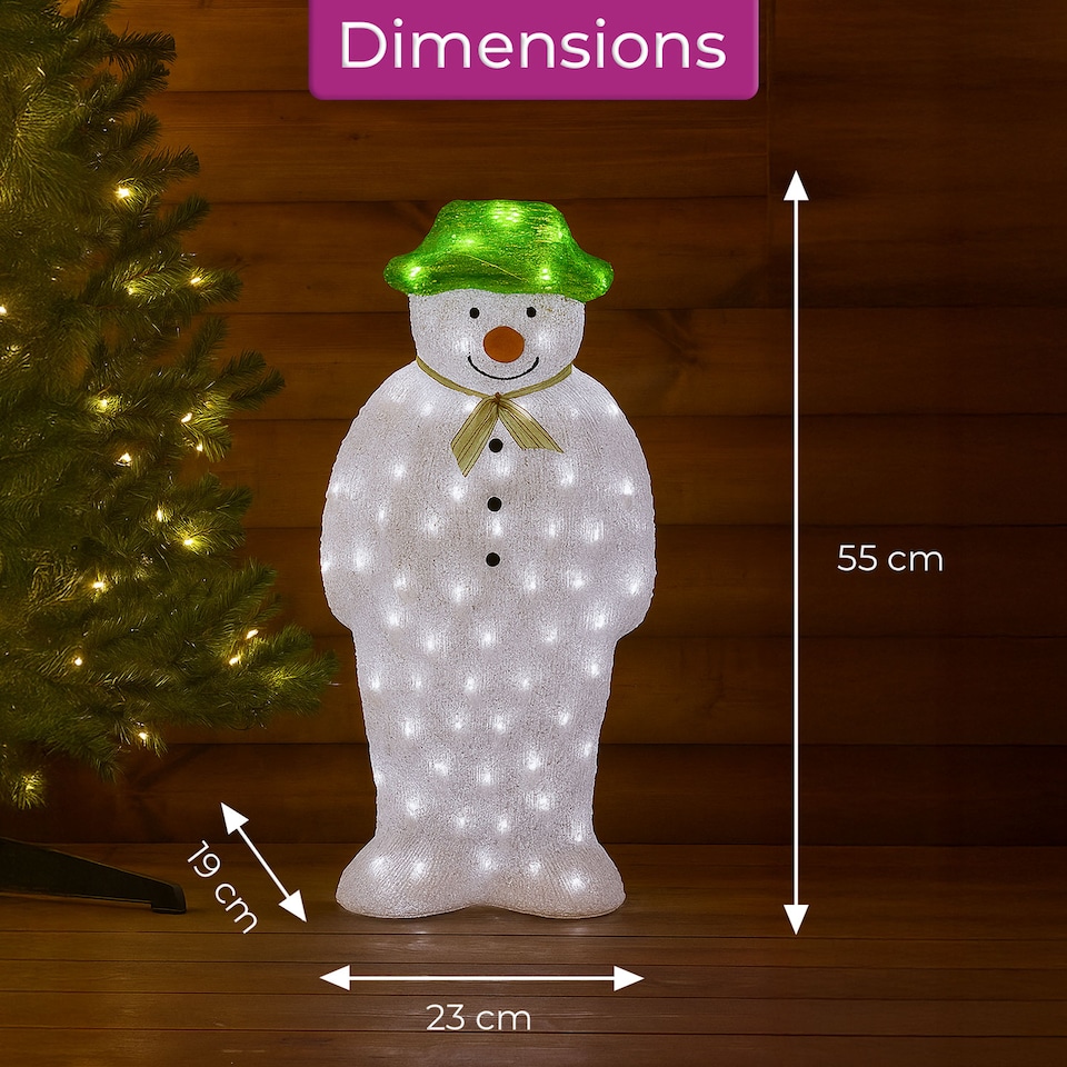image 1 of Neo 70cm Acrylic Light Up Snowman Outdoor Festive Christmas Garden Porch Decoration Display Warm White Bright LEDs Illuminated Weatherproof