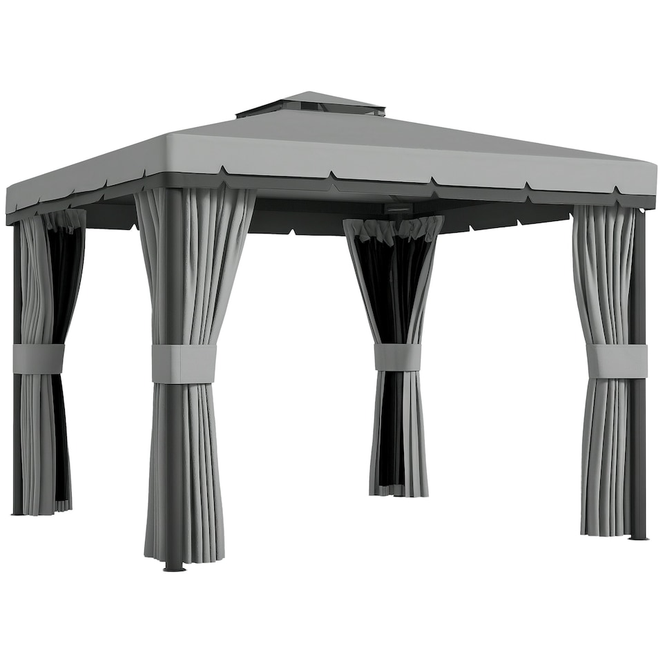 image 1 of Outsunny 3 x 3(m) Patio Gazebo Garden Shelter w/ Mosquito Netting, Light Grey