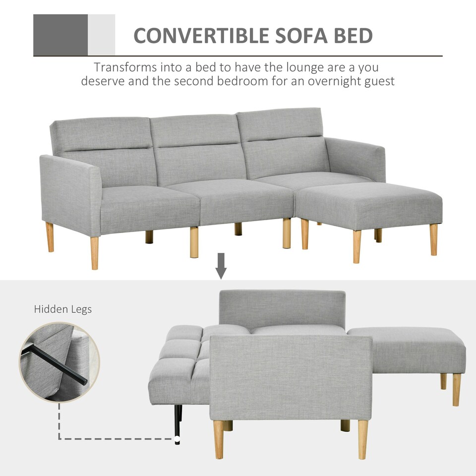 image 1 of HOMCOM Upholstered Sofa bed Reversible Sectional Sofa Set linen-Touch Sleeper