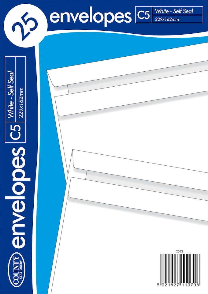 image 1 of Pack of 25 C5 White Self Seal Envelopes
