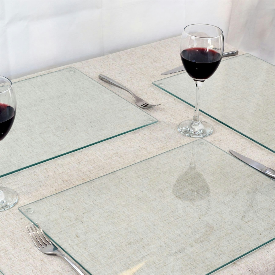 image 1 of Harbour Housewares Glass Dining Set - 12pc - Clear Rectangular Placemats & Coasters - 40 x 30cm Clear