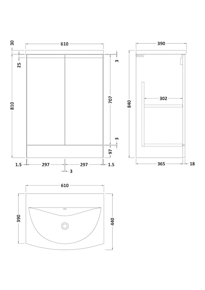 image 1 of Balterley Mavesyn Contemporary 2 Door Floor Standing Vanity Unit with Curved Basin, Dark Blue, 600mm