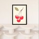 image 2 of Red Smudge Cherries On Stem Leaf Bright Pink Kitchen Black Framed Wall Art Print A4