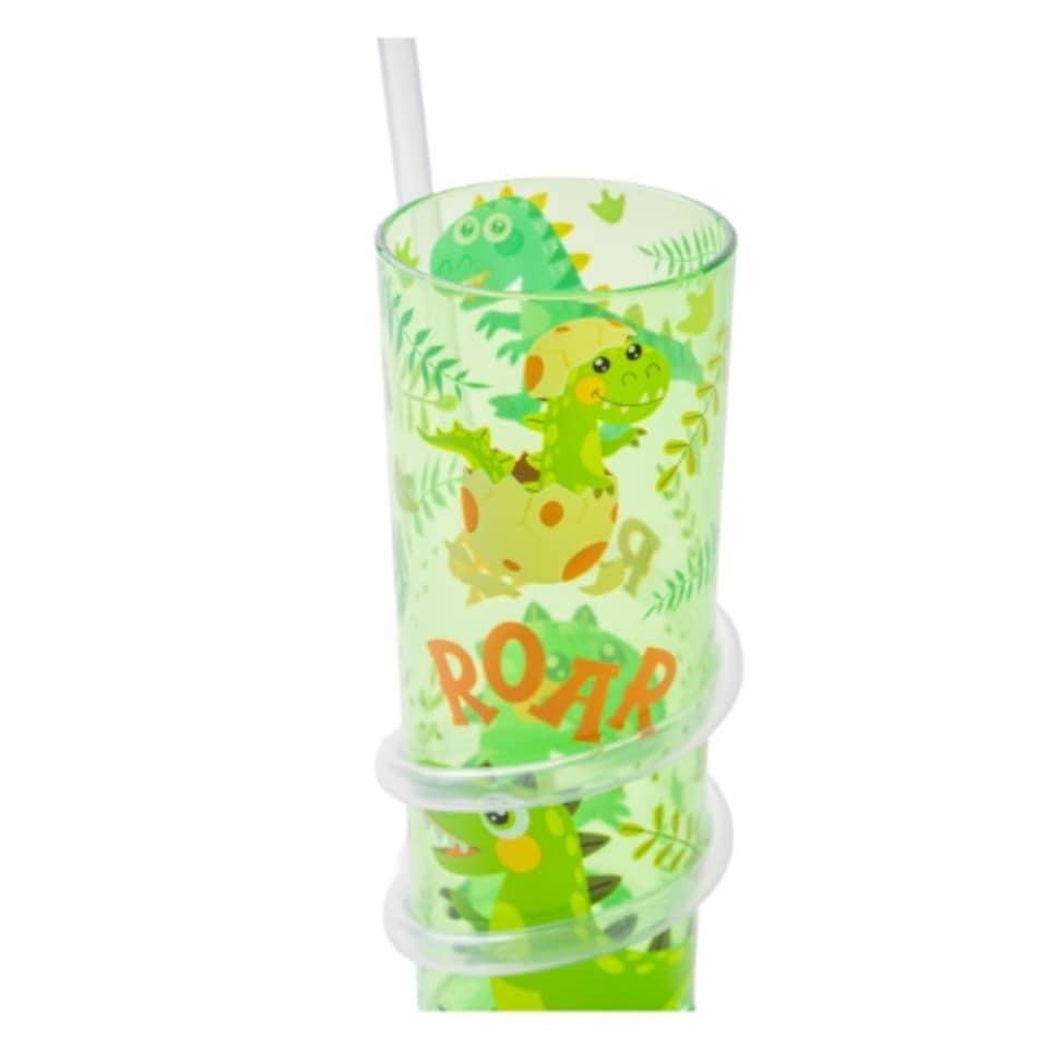 image 1 of Dinosaur Tumbler with Curly Straw 450ml
