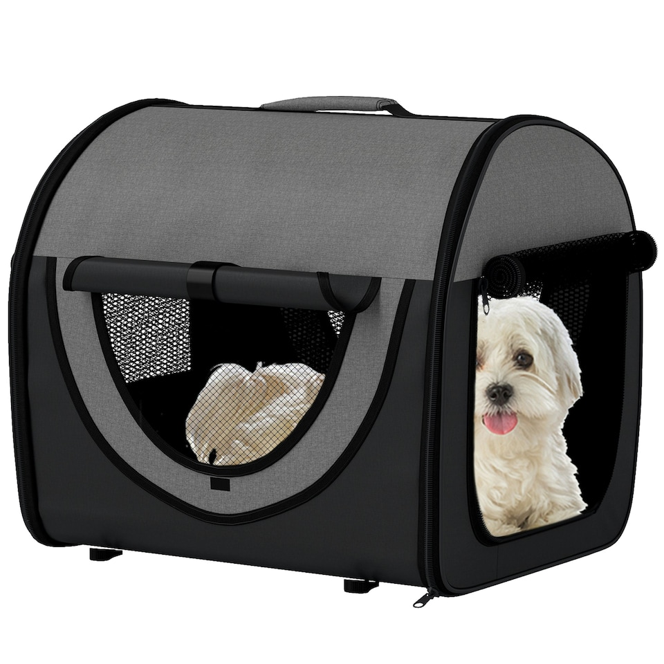 image 1 of PawHut Folding Fabric Soft Pet Crate Dog Cat Travel Carrier Cage | Black | One Size