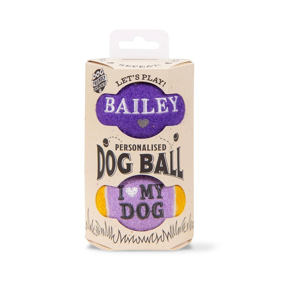 image 1 of Pre-Personalised Dog Ball Gift Pack 2pcs Purple Bailey
