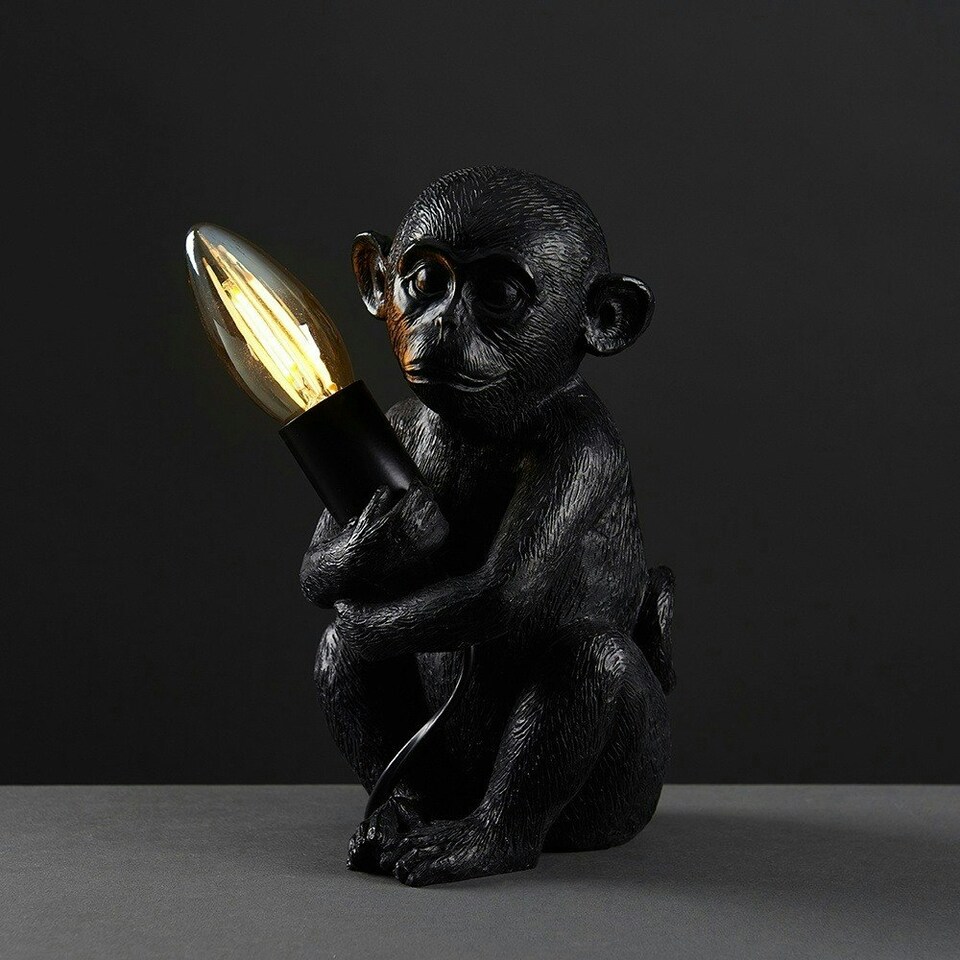 image 1 of ValueLights Monkey Animal Quirky Modern Black Painted Table Lamp