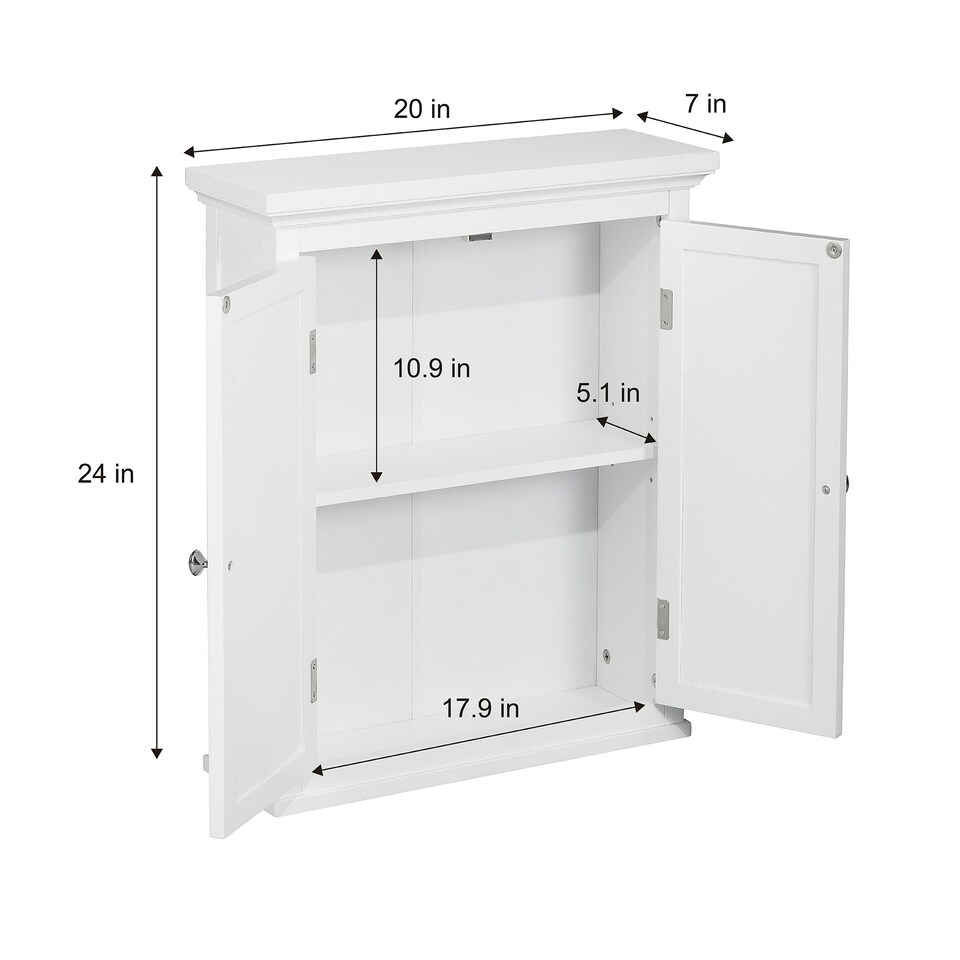 image 1 of Teamson Home Wooden Bathroom Wall Cabinet 2 Doors White