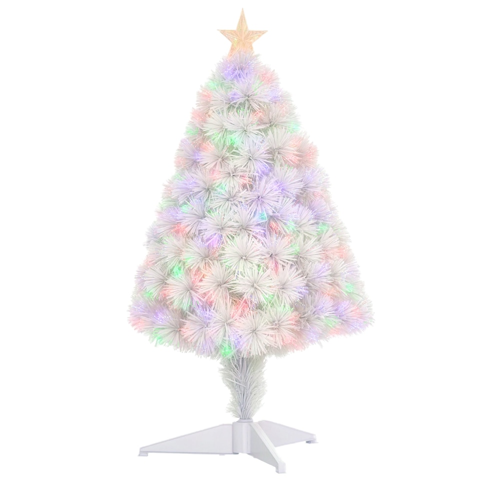 image 1 of HOMCOM 2.5ft Prelit Artificial Christmas Tree for Tabletop with Multicoloured Fibre Optics Small Xmas Decoration  White