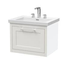 Balterley Traditional Bathroom Wall Hung 1 Drawer Vanity Unit and 3 Tap Hole Modern Fireclay Basin | White | Nimbus White