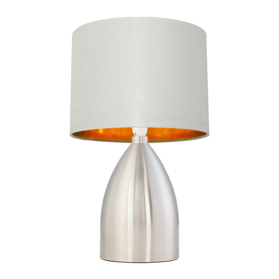 image 1 of First Choice Lighting Valentina Brushed Chrome Touch Lamp with Light Grey Cotton Shade Silver | Grey