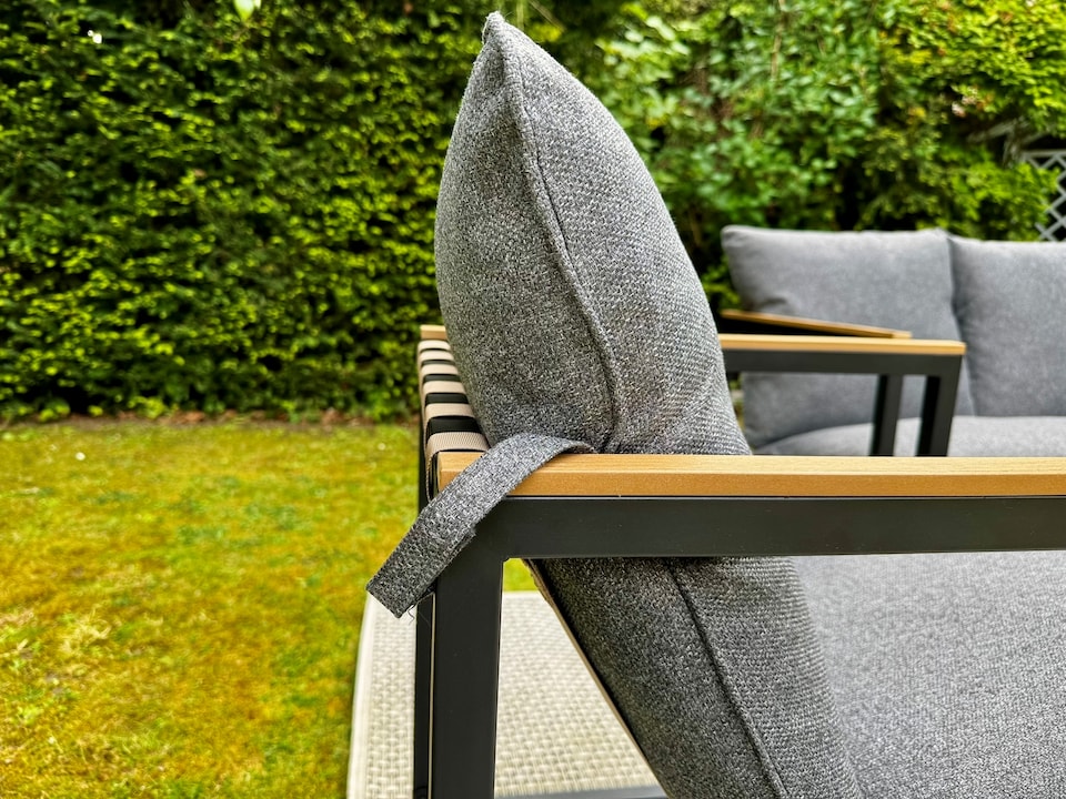 image 1 of Garden Lounge Set Grey Cushions Black Frame Patio Furniture Chairs Sofa Table 4 Seater Porto