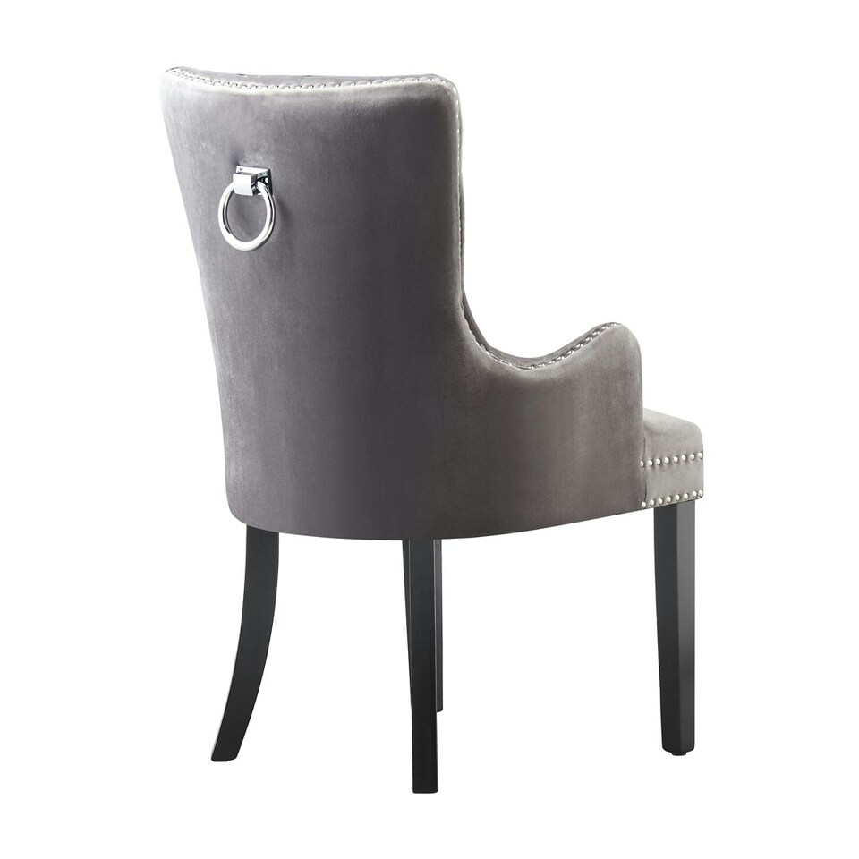 image 1 of Set of 4 Velvet Dining Chairs with Armrest, Ergonomic Scoop Knockerback & Button Tufted Wood Legs Grey | Dark Grey