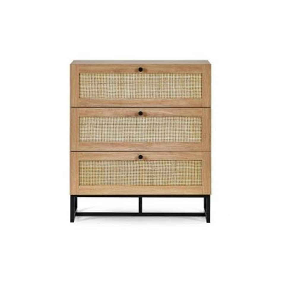 image 1 of Premier Rattan-Effect Oak Drawer Chest - 3 Drawer