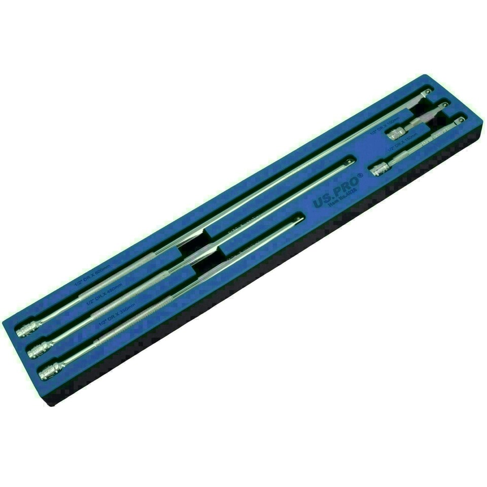 image 1 of 1/2" Drive Straight Extension Bar Set Extra Long 100mm - 600mm 5pc Set