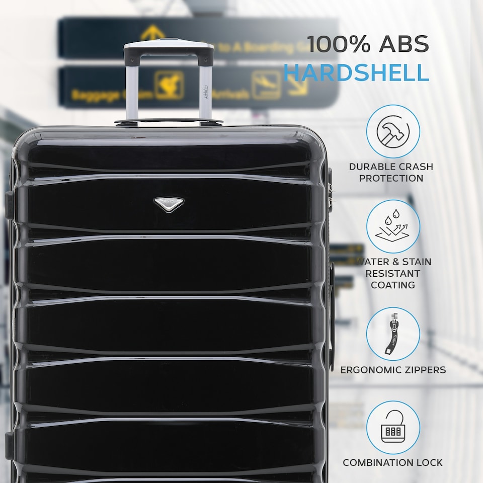 image 1 of Flight Knight 29" Extra Large Suitcase – 20kg Capacity Hard Shell Check-In Luggage with 4 Wheels  100+ Airlines Approved: Ryanair, EasyJet, Jet2, Wizz Air, BA | Black | Black Gloss | Large