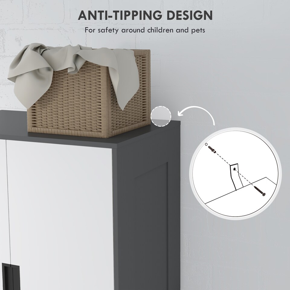 image 1 of HOMCOM 3 Drawer 2 Door Wardrobe, Modern Clothes Storage Cupboard Unit with Hanging Rod, Bedroom Wardrobe with Soft Closing Hinge, 50D x 80W x 180Hcm, Grey