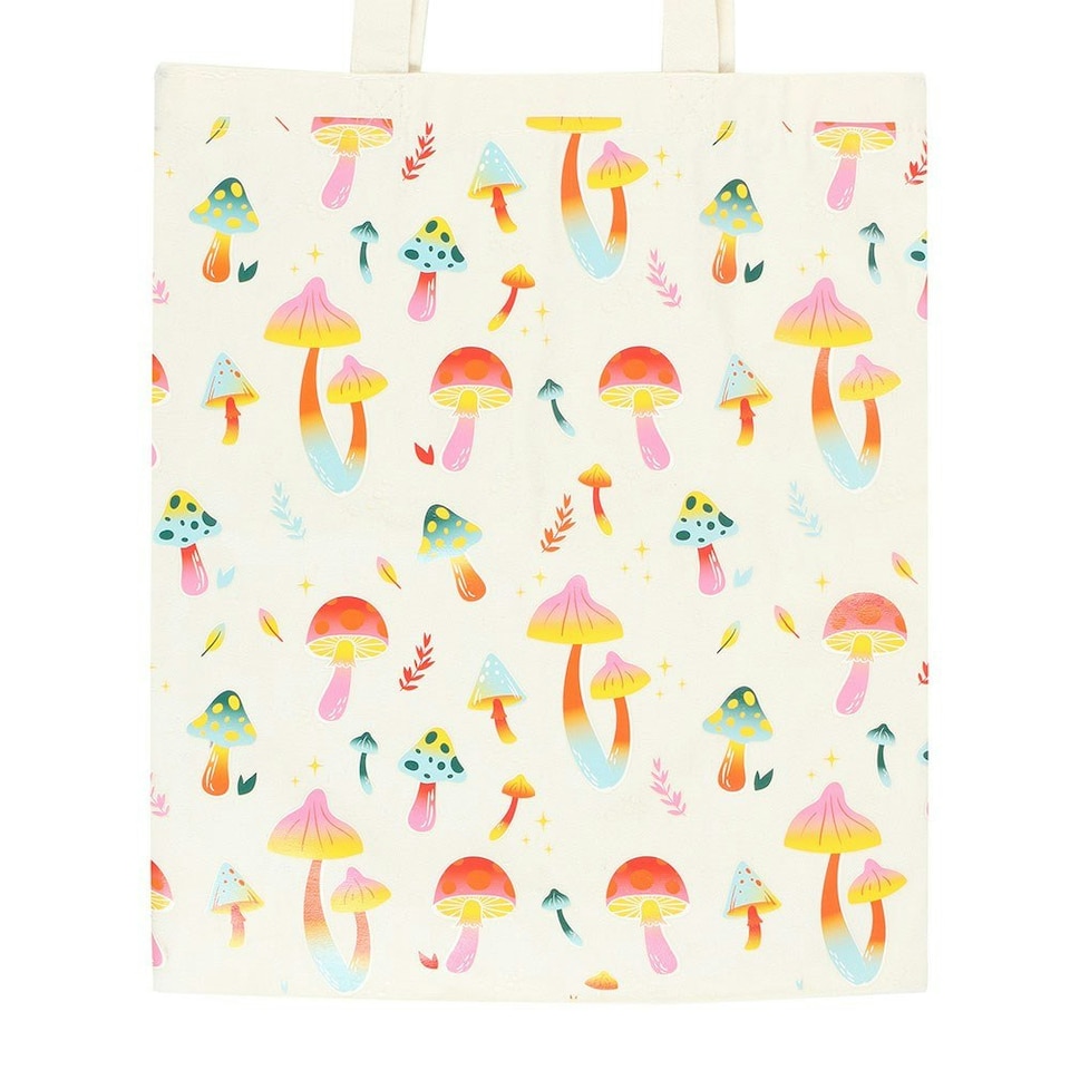 image 1 of Funky Fungi Mushroom Print Polycotton Tote Shopping Bag