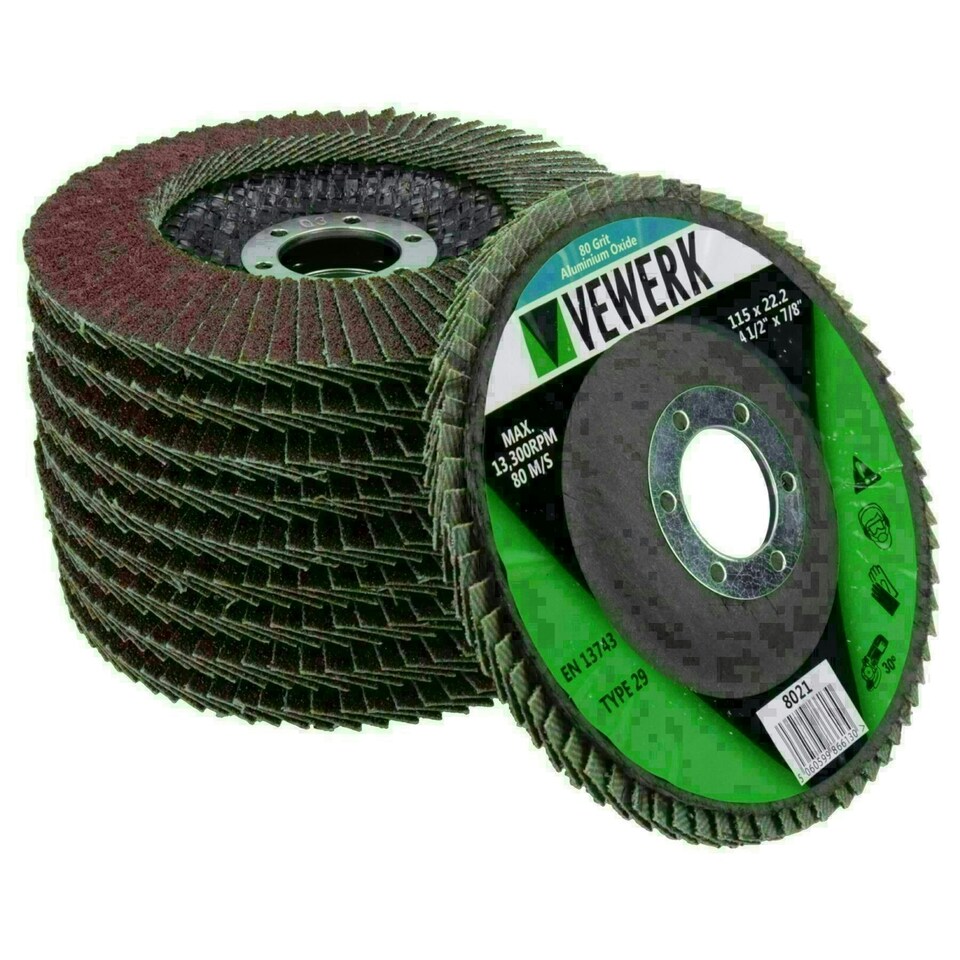 image 1 of 100 x Flap Discs 80 Grit Angle Grinder 4.5" (115mm) Flat Sanding Grinding AU014