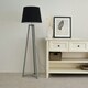 image 2 of ValueLights Lottie Grey Wood Tripod Floor Lamp with Black Fabric Tapered Shade and LED Bulb