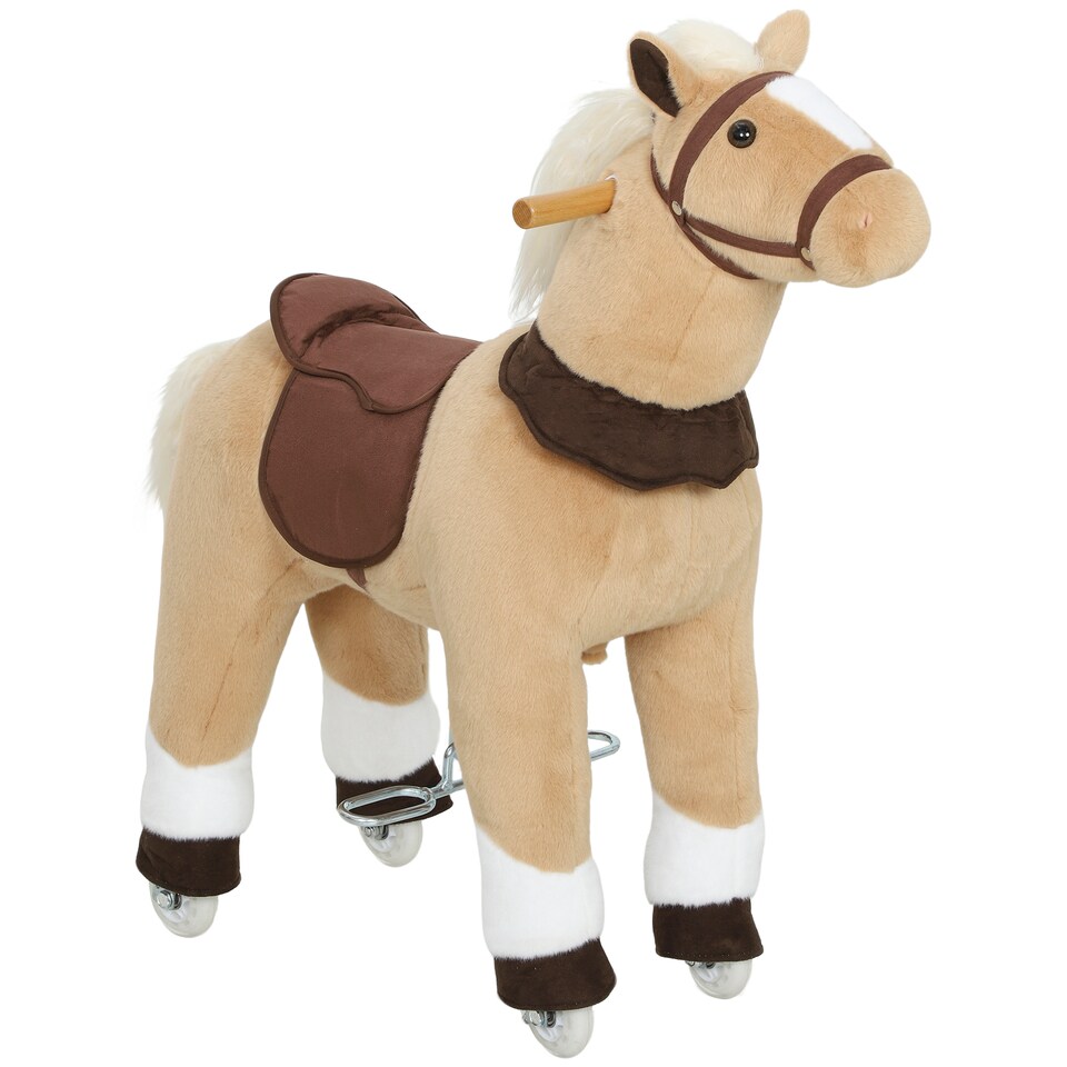 image 1 of AIYAPLAY Plush Rocking Horse with Rolling Wheels for 3-5 Years, Brown