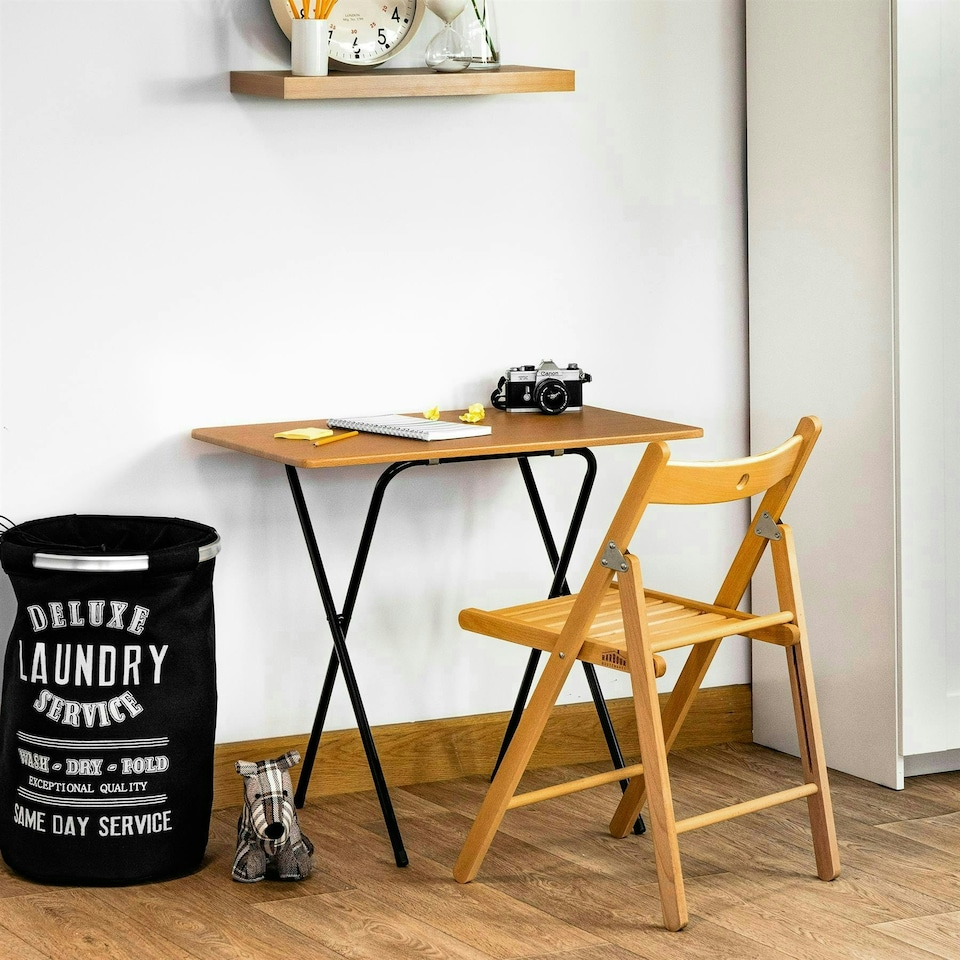 image 1 of Harbour Housewares Wooden Folding Desk & Chair Set - Natural/White