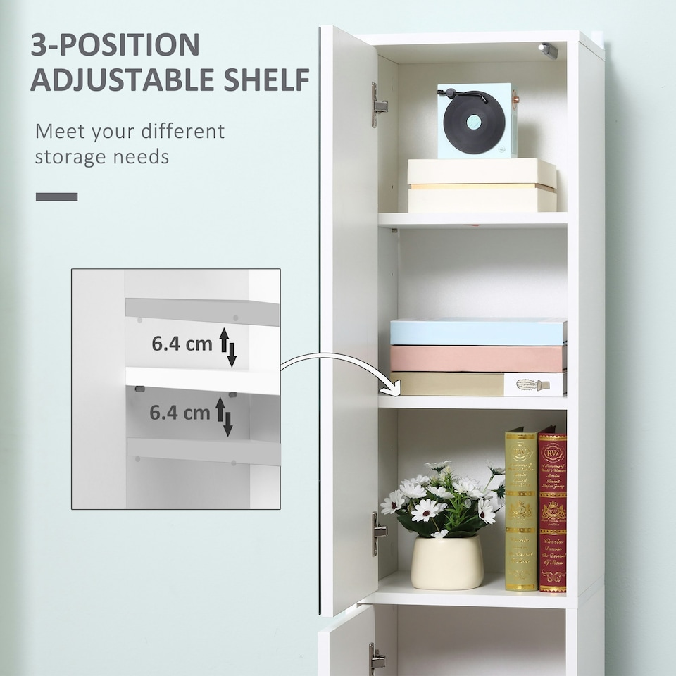 image 1 of kleankin Tall Mirrored Bathroom Cabinet with Adjustable Shelf White