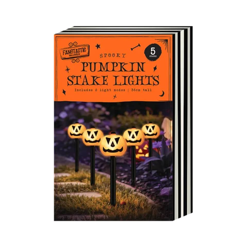 image 1 of Light Up Pumpkin Stakes Halloween Garden Decorations - Pack of 5