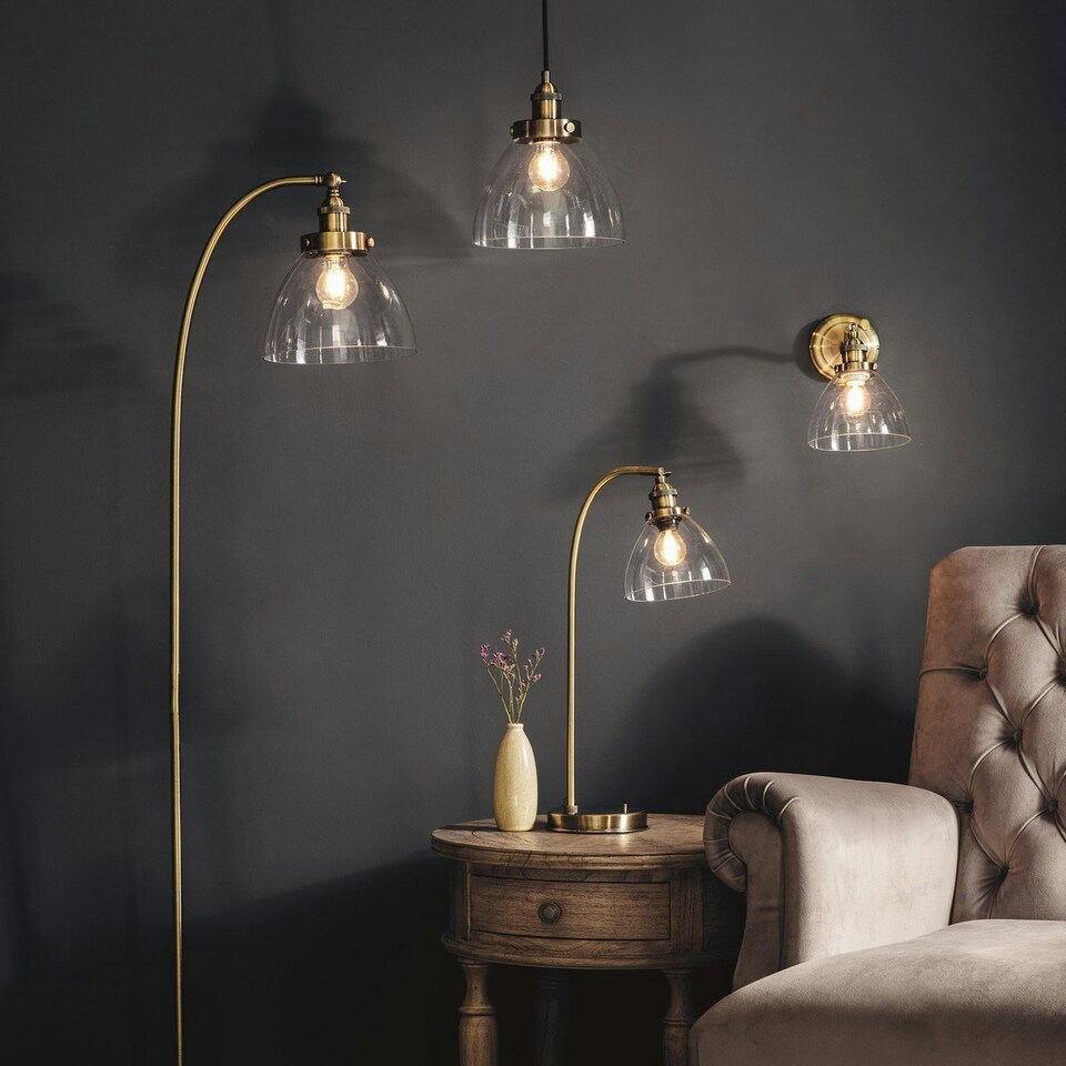 image 1 of Hansen 1 Light Pendant Glass, Antique Brass Plate, E27