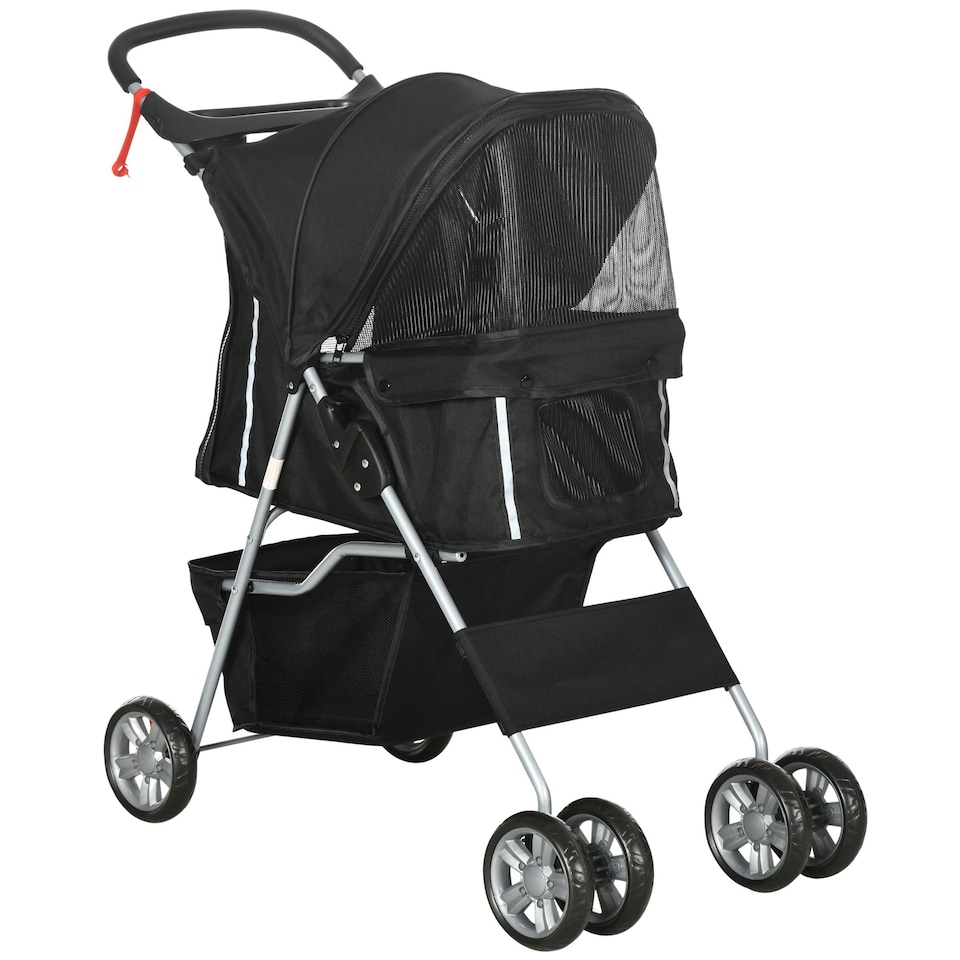image 1 of PawHut Pet Stroller Carrier Foldable Deluxe Jogger Walk Travel Dog Cat Black