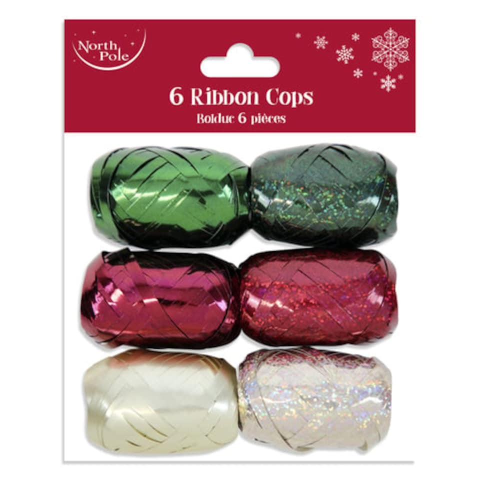 Red| Green & Cream Metallic Ribbon Cops - Pack of 6