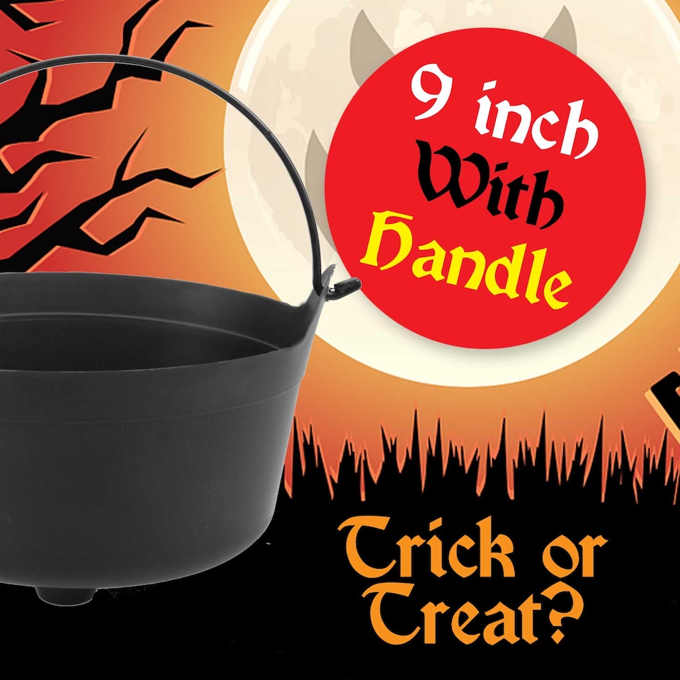 image 1 of VFM e-Store Halloween Cauldron Candy Bucket, Black 23 cm
