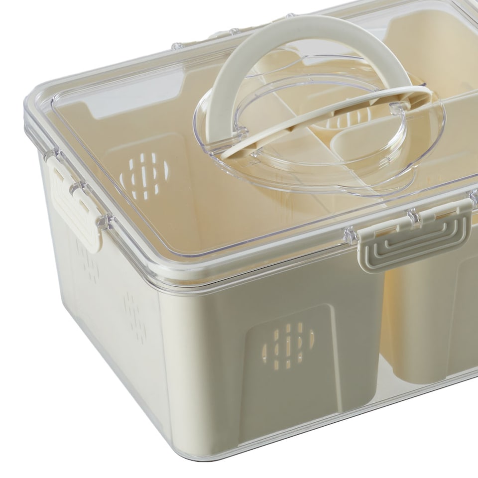 image 1 of Living and Home Food Storage Container with 3 Compartments for Fridge or Picnic,31cm W x 24cm D x 14.2cm H | White