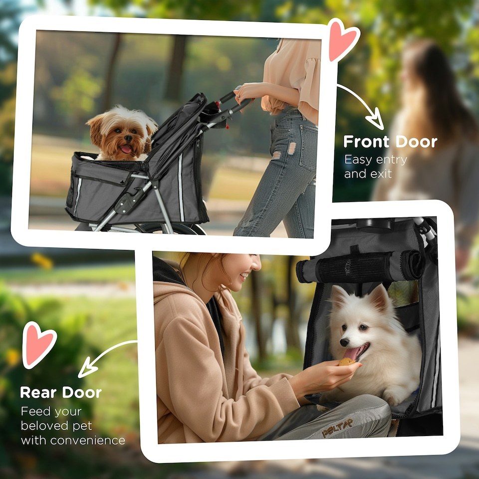 image 1 of PawHut Pet Stroller Pushchair Carrier for Cat Puppy with 3 Wheels Dark Grey