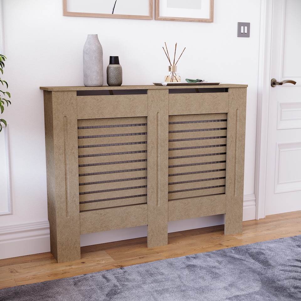 image 1 of Vida Designs Milton Radiator Cover MDF Slatted Cabinet, Unfinished, 111cm