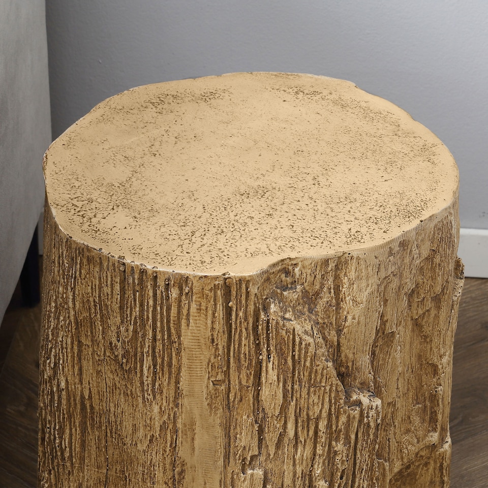 image 1 of HOMCOM Concrete Side Table Tree Stump End Table for Indoor Outdoors Natural | Brown | Natural wood effect