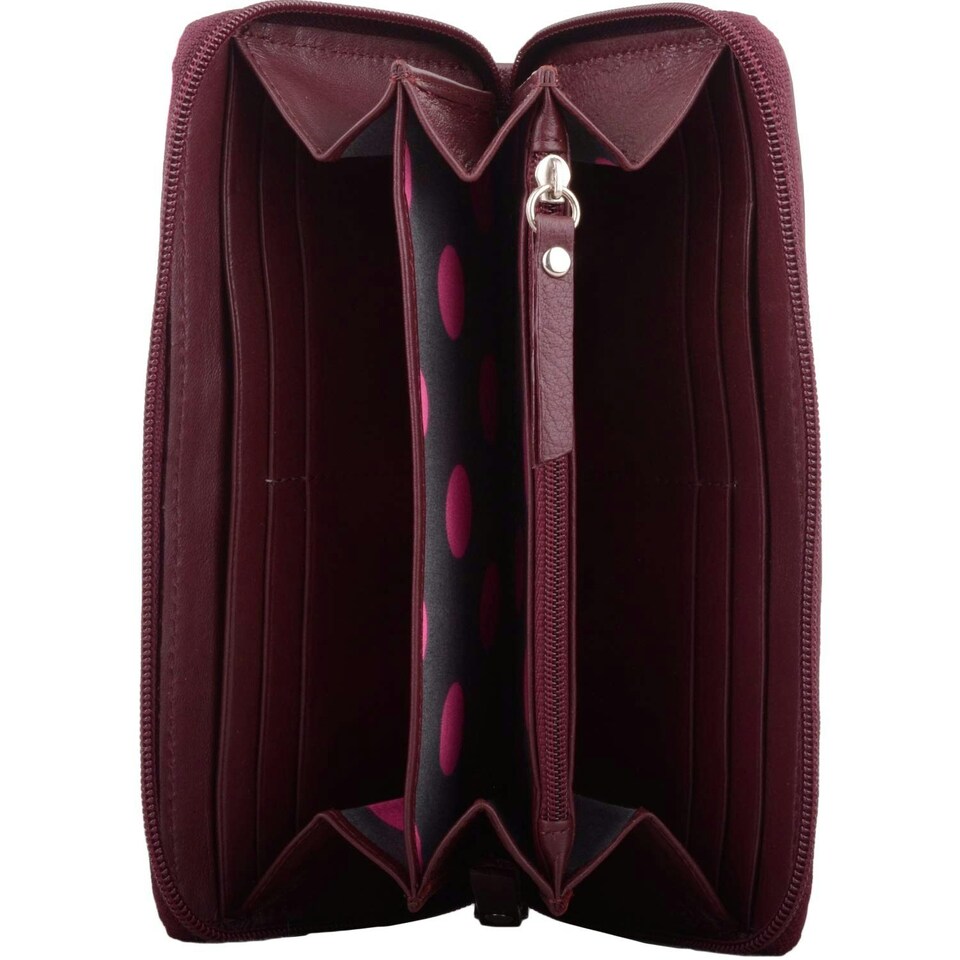 image 1 of Genuine Soft Leather Clutch Purse with Wrist Strap Pink | Raspberry/Fuchsia