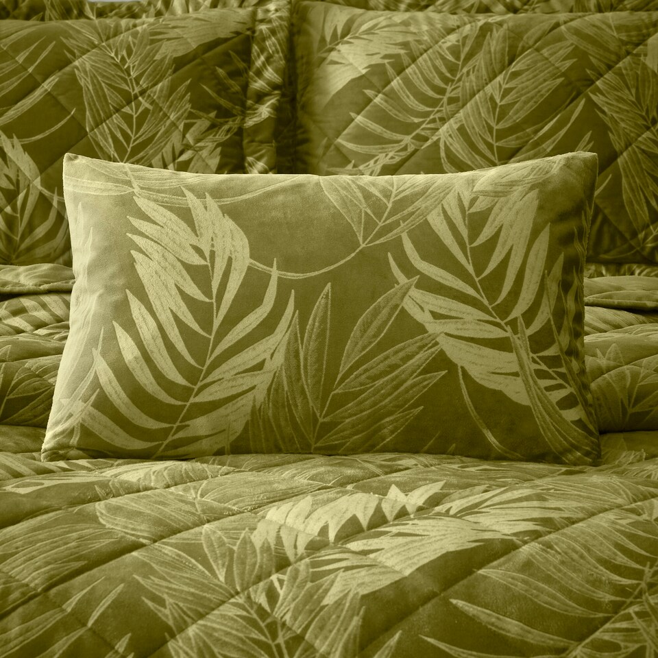 Portfolio Home Woburn Botanical Leaf Olive Filled Boudoir Cushion 32x50cm