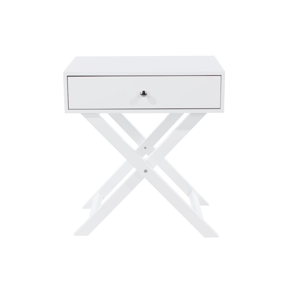 image 1 of Options 1 Drawer X-Frame Bedside Table - Painted Finish, Polished Metal Handle | White | White | One Size | 1