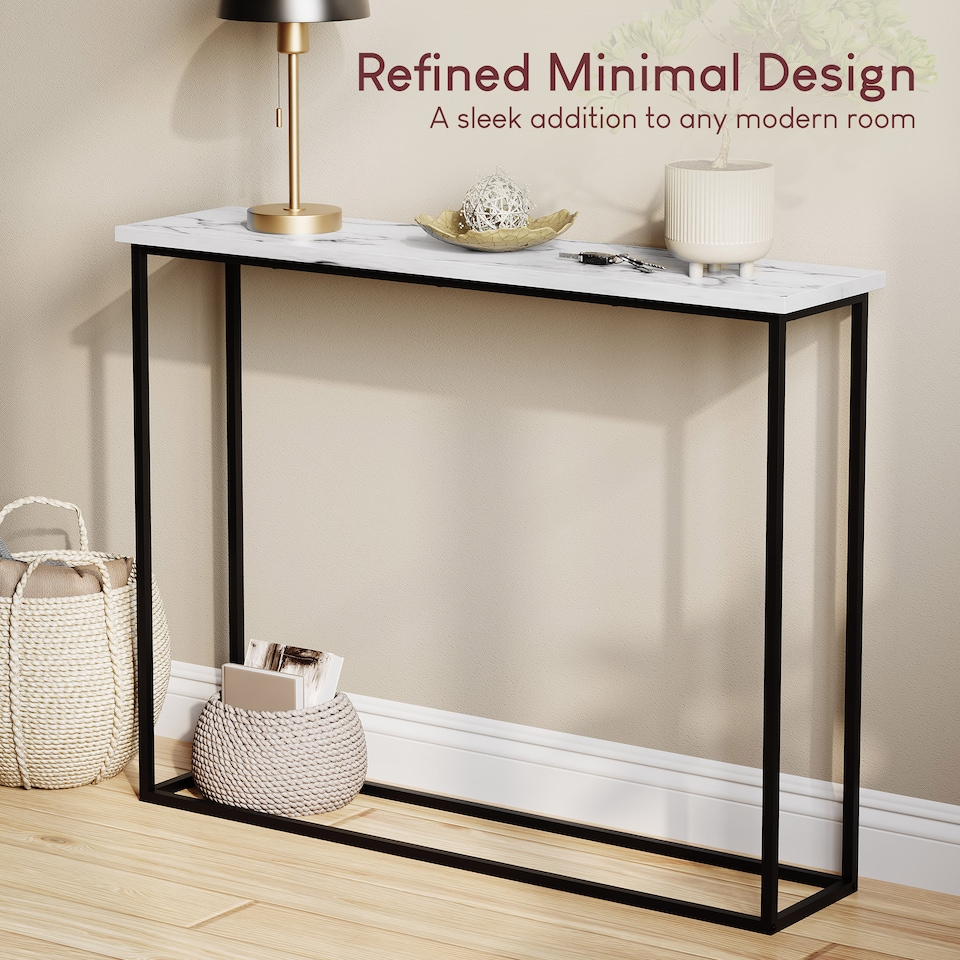 image 1 of Vida Designs Console Table With Metal Leg, White Marble & Black | Black | White Marble & Black