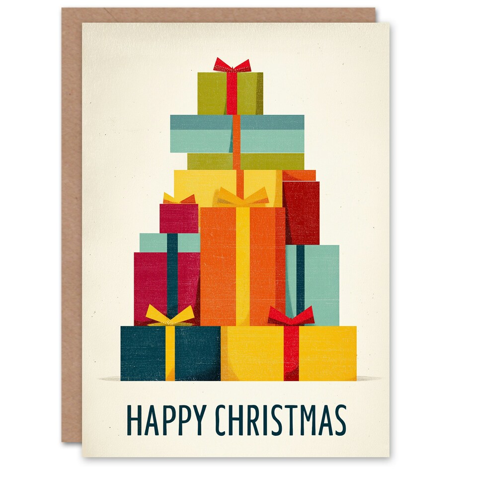 image 1 of Christmas Card Colourful Geometric Pile Of Xmas Presents
