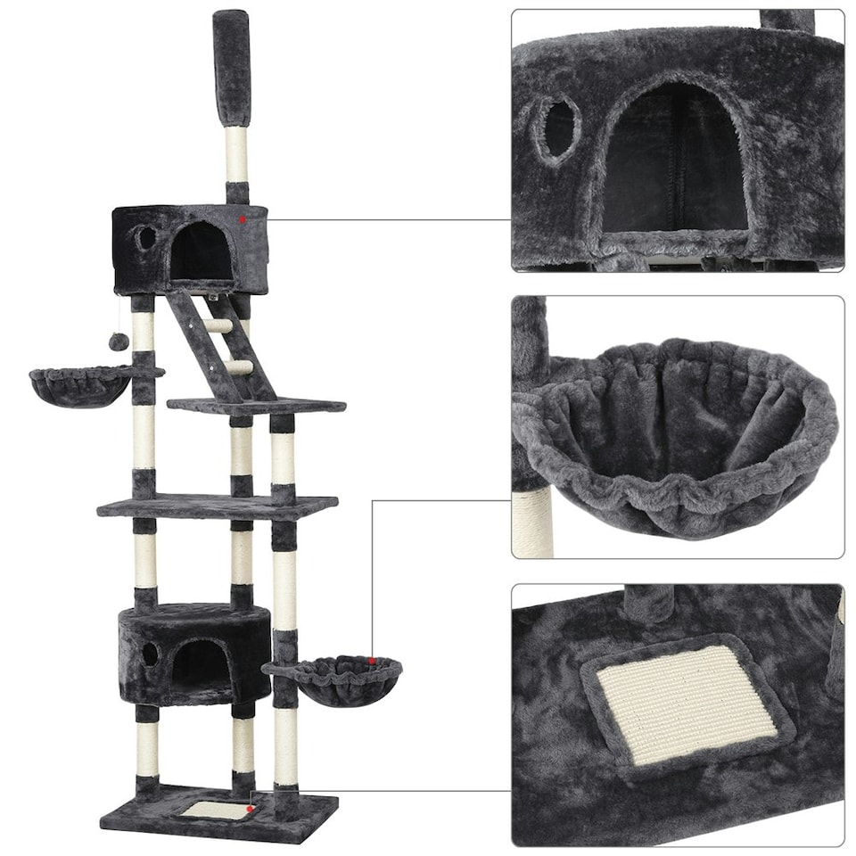 image 1 of Yaheetech 255 cm Tall Large Cat Tree Condo Dark Grey